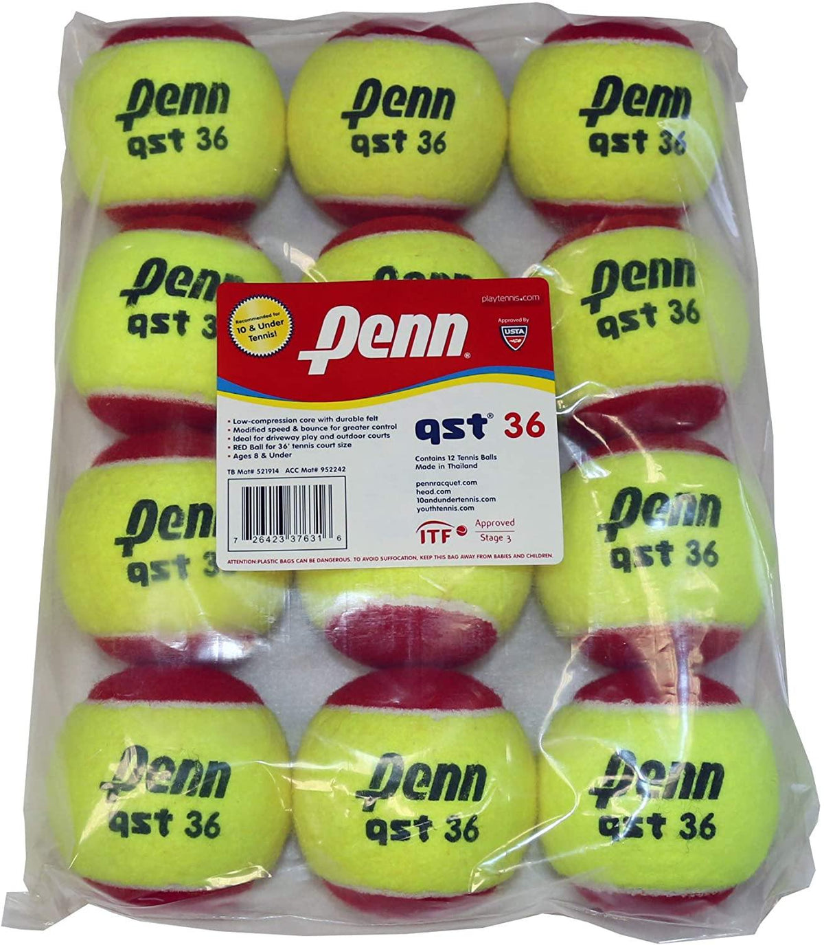 Penn | 521914 | QST 36 Youth Felt Tennis Balls | 12 Poly Bag - Great Call Athletics