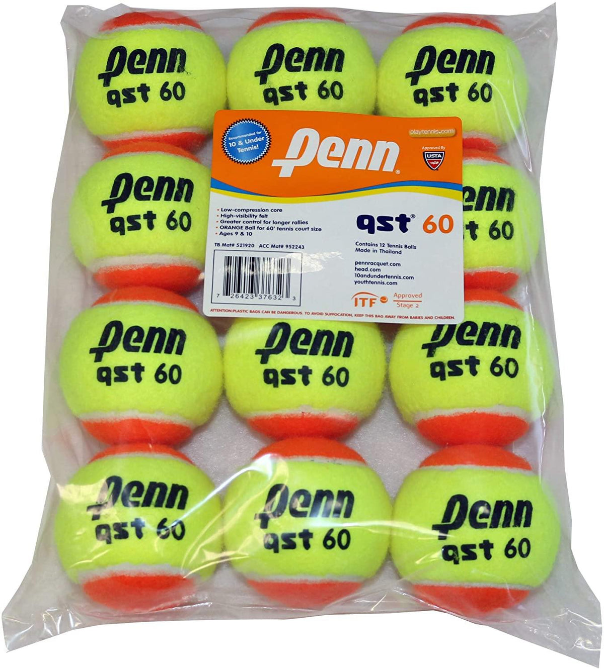 Penn | 521920 | QST 60 Youth Felt Tennis Balls | 12 Poly Bag - Great Call Athletics