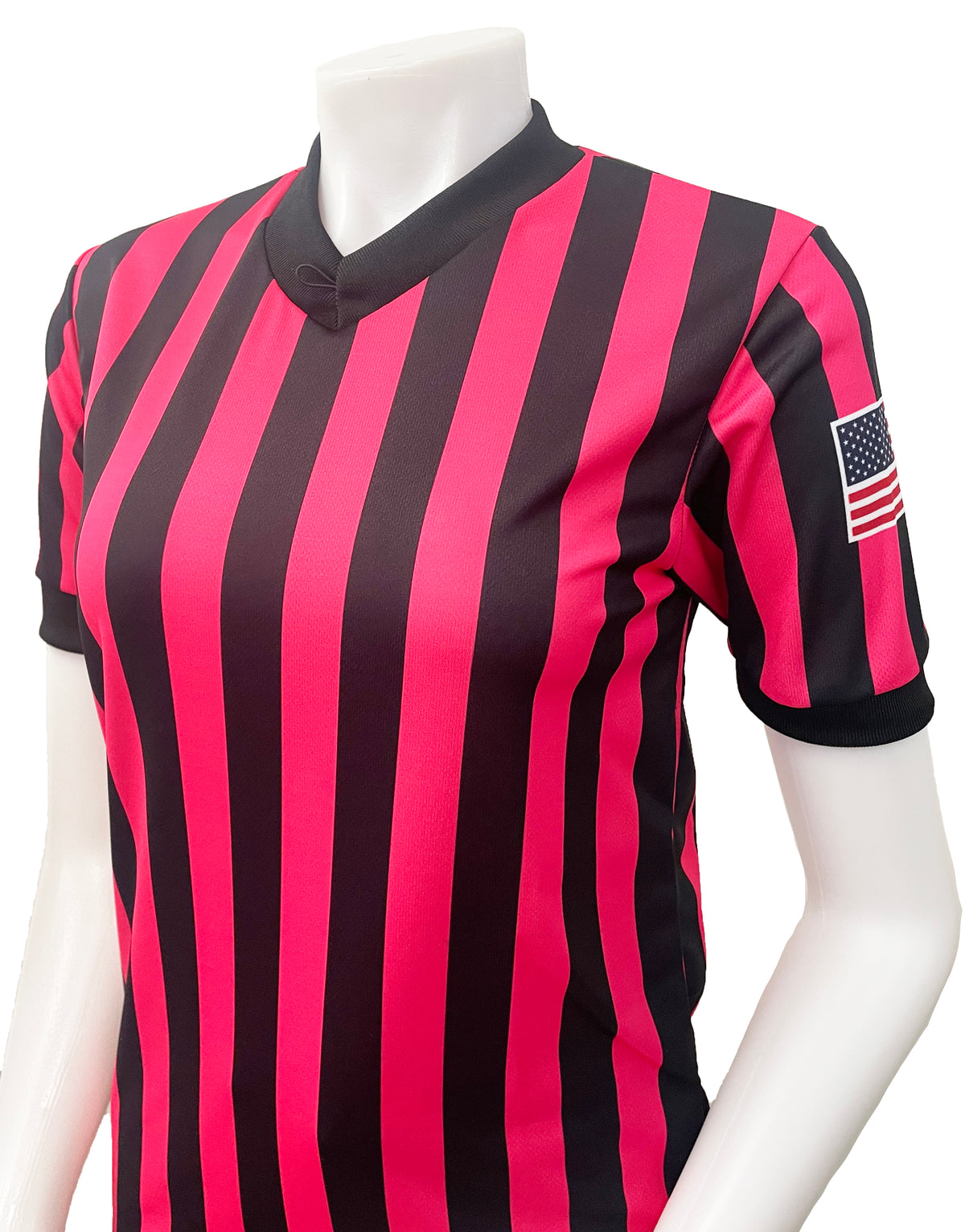 smitty | EE.UU.-211-ROSA | Camiseta de árbitro Performance Mesh rosa con bandera sublimada para mujer 