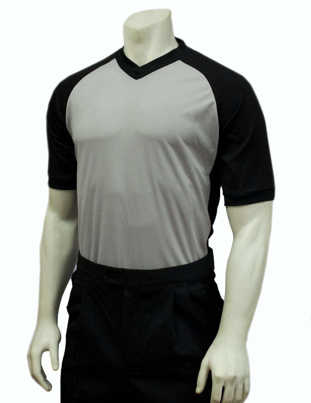 Smitty | USA-207-607 | "BODY FLEX" Referee Shirt | Grey w/ Black Raglan Sleeve and Black Side Panel | Made in USA - Great Call Athletics