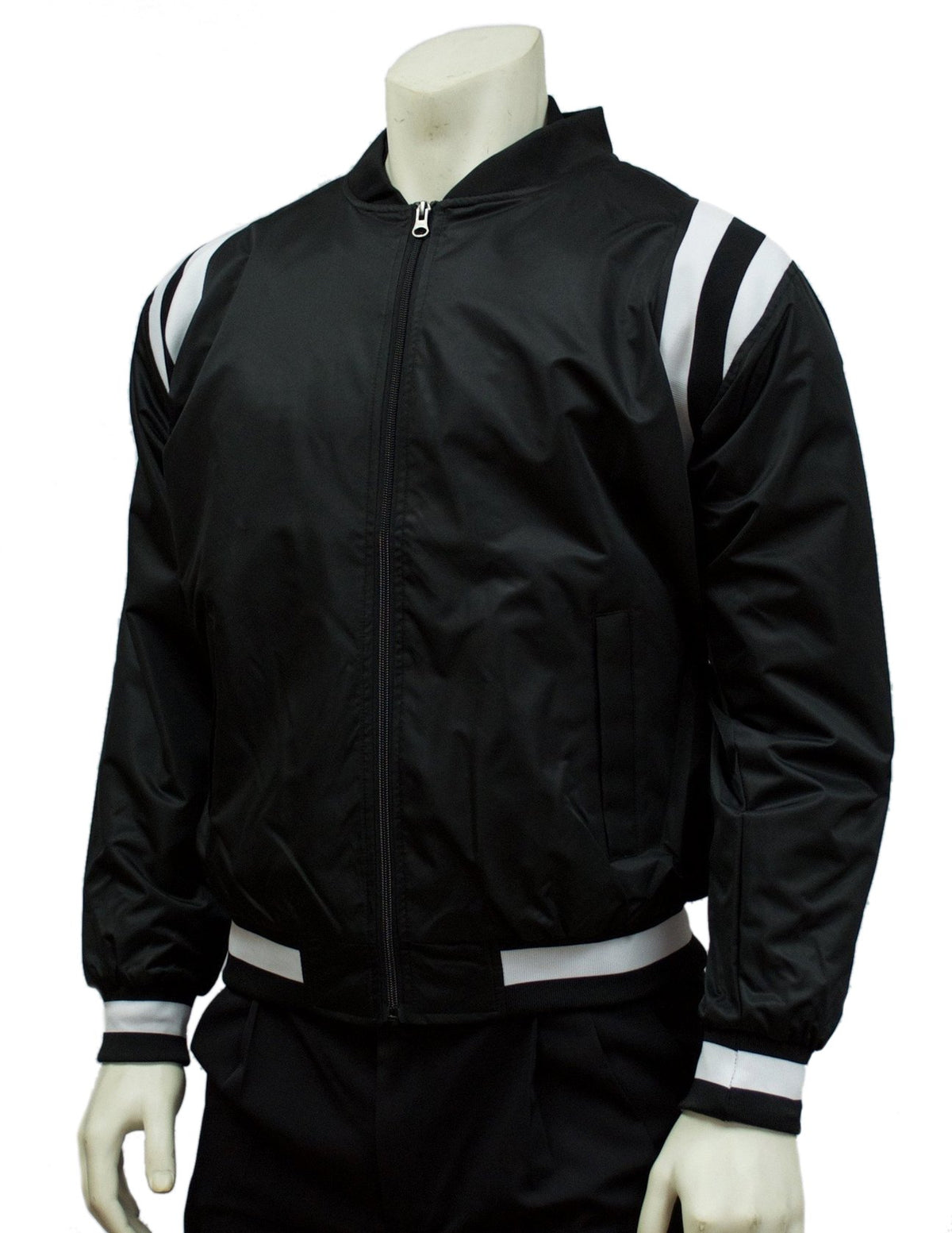 Smitty | BKS-227 | Black & White Collegiate Style Front Zip Polyester Jacket
